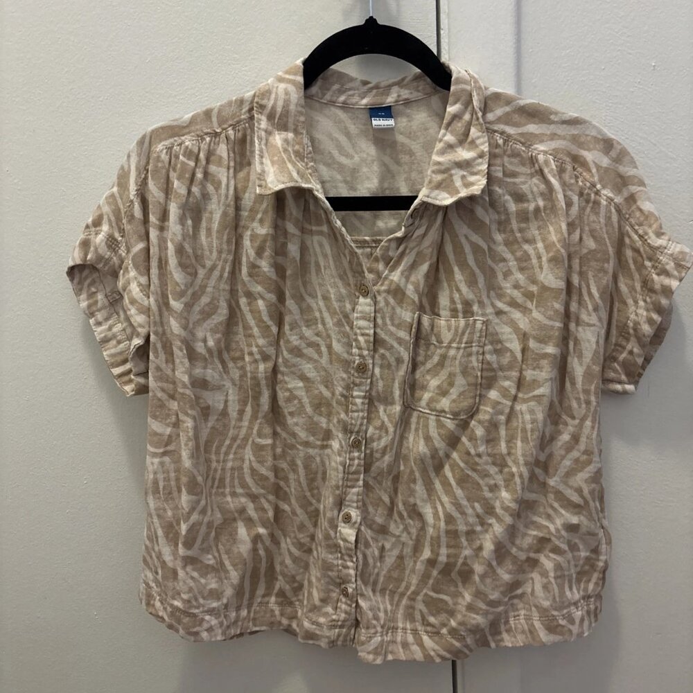 Old Navy Shirt Short Sleeve Beige pattern Size XS